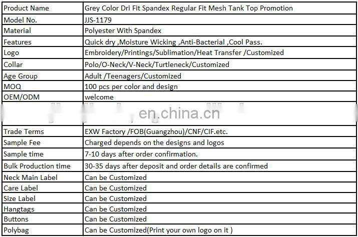 Grey Color Dri Fit Spandex Regular Fit Mesh Tank Top Promotion