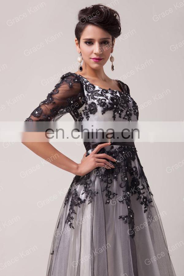 Grace Karin New Arrival 2015 Elegant Long Sleeve Lace Plus Size Evening Dress For Fat Women CL6051-2#