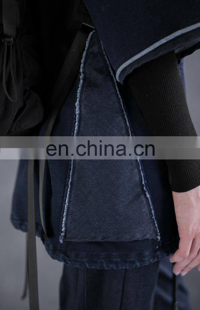 2017 Winter Women Loose Casual Drop Shoulder Indigo Blue Pullover Hoodie With Front Pocket