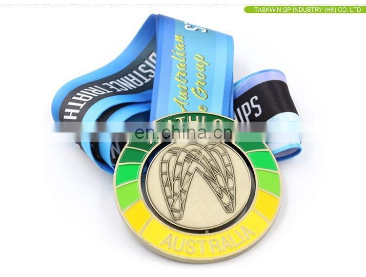 Custom shape Medals with soft enamel proess , sublimation printing ribbon