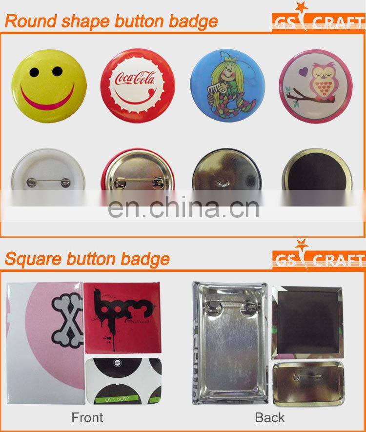cartoon logo printing tin square tinplate badge/magnetic badge /custom metal pin badges