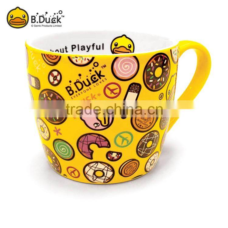 Wholesale cute duck animal design enamel porcelain ceramic material coffee mug