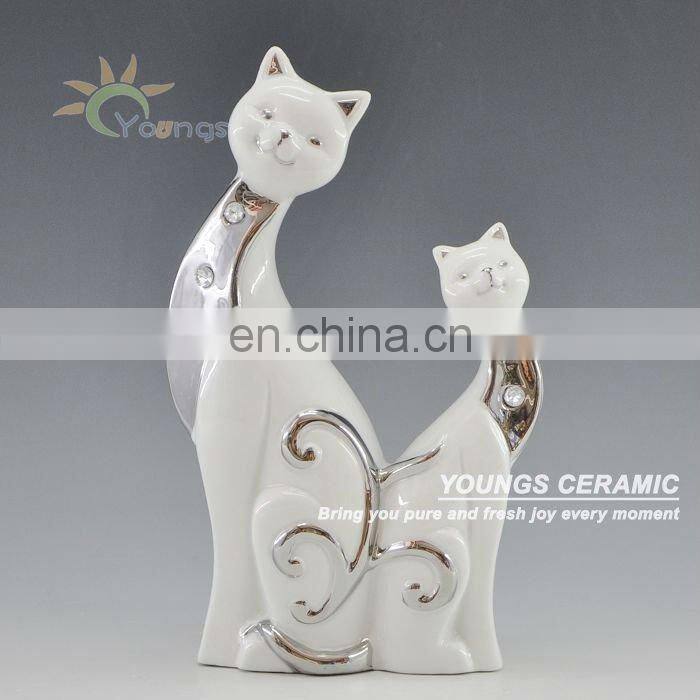 Hot Delicate handicraft ceramic craft two cats kitty statue animal figure