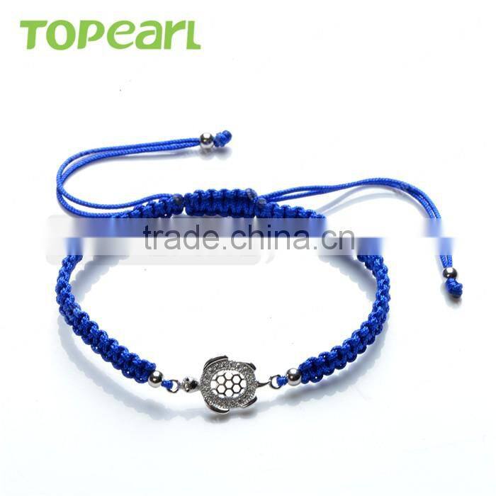 Topearl Jewelry Fashion Logo Hand Made 925 Sterling Silver Beads Turtle Charm Hand-knitted Bracelet With Different Colors 9SB24