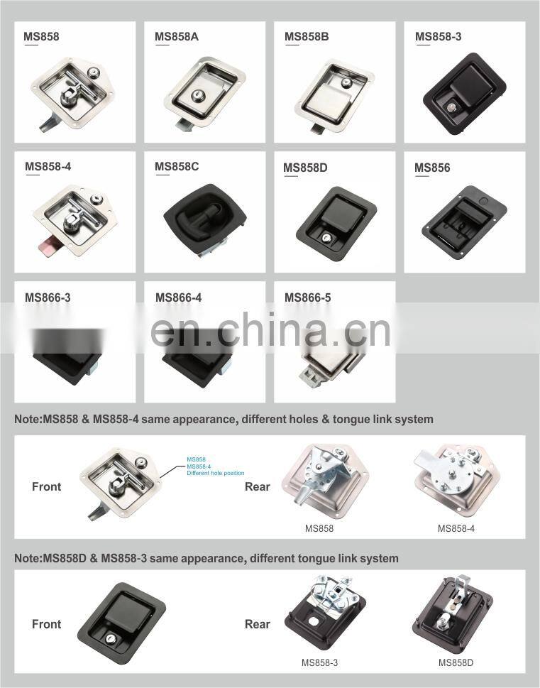 Factory price MS858 Silver Mirror-Polished 304 Stainless Steel T Bar vehicle Truck Handle Cabinet Toolbox Panel Paddle Locks