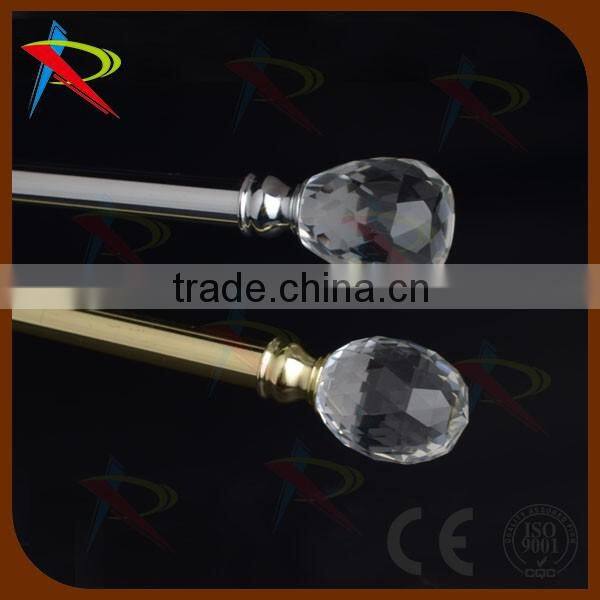 1.1-2.1m Antique Brass 19mm Metal extend Window Curtain Pole Crystal Glass Finial