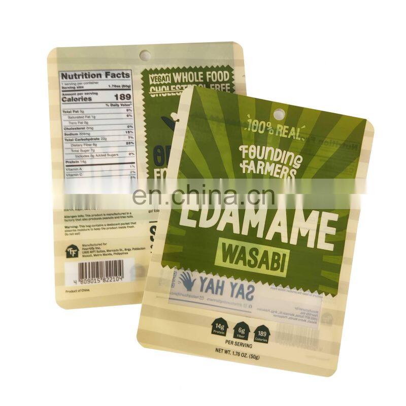 Customized matt printing three sides seal bag food packaging pouch bag with window/zipper