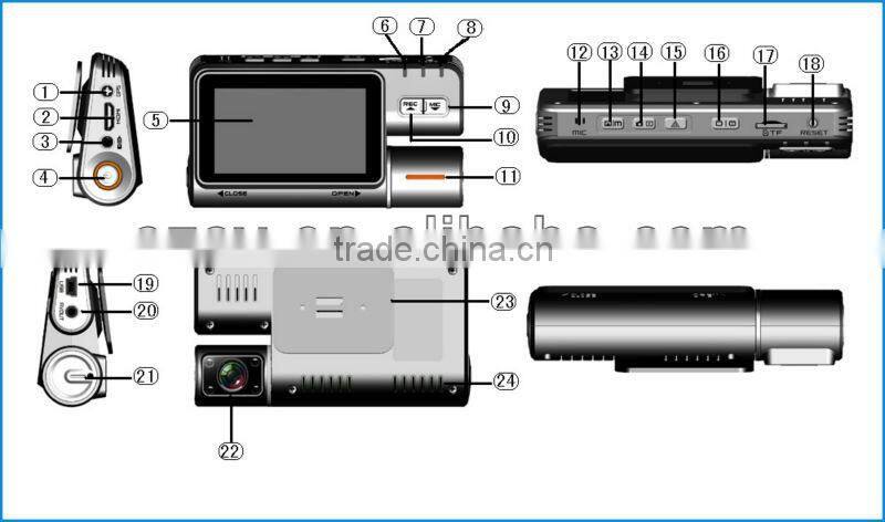 Newest car camera 3inch TFT 1080p GPS G-sensor 2CH support multi-function with H.264 compression car blackbox