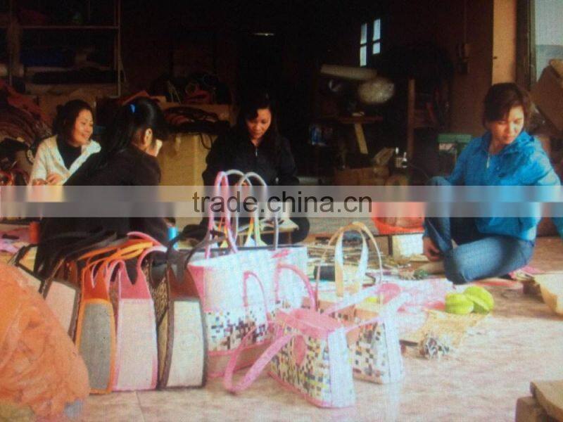 High quality best selling natural bamboo shopping bag covered by cotton with handles from vietnam