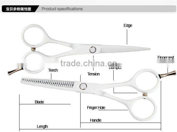 White Teflon Coating Convex-edge Stainless Steel Barber scissors R8RT White Reverse blade hair thinning scissor