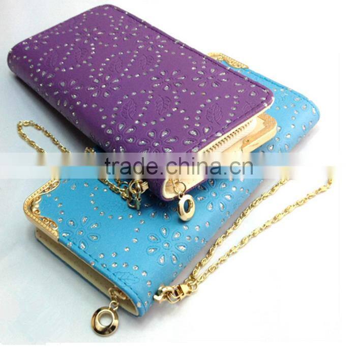 New eco-friendly pu diamond wallet ladies long style clutch purse