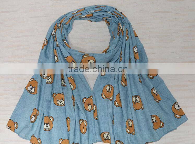 New Design Little Bear Printed Cotton Lady Fashion Scarf