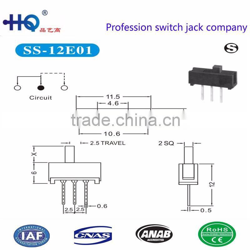 High quality vertical slide switches, 1p3t slide switches , 2 positions slide switch, micro switch