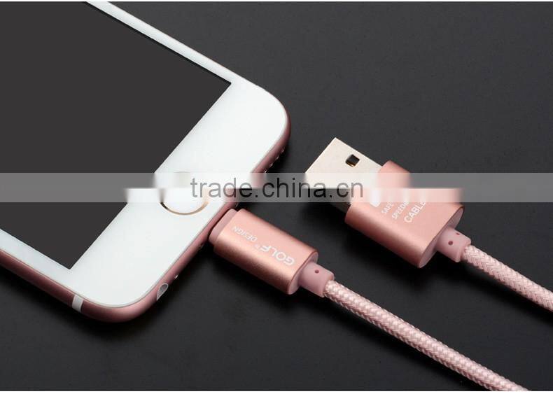 GOLF 3M Metal nylon weave reversible 2.1A Sync And Charge cable for iphone5/5s/6 ipad All the 8 pin device