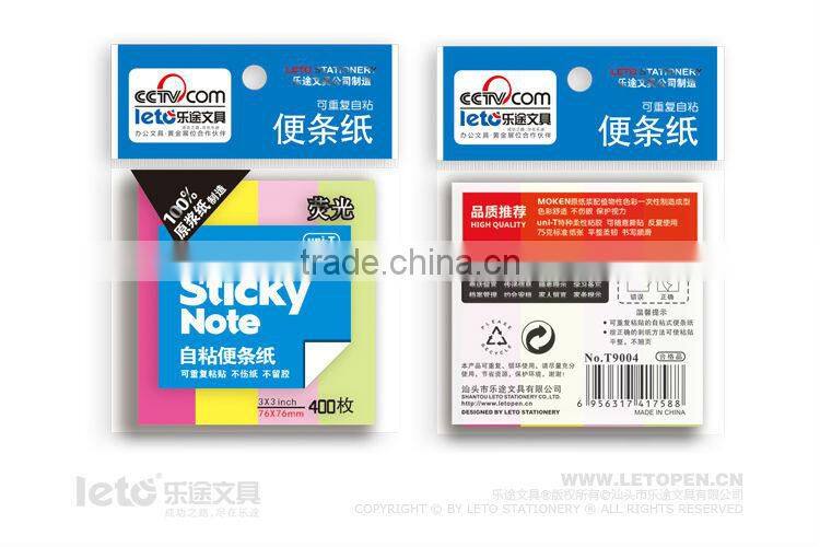 3*3 inch Fluorescent Sticky Notes Sticky Note Pad for 4 Colors 9004