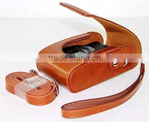 High Quality Handmade Leather Camera Case Pouch Bag with Shoulder Strap