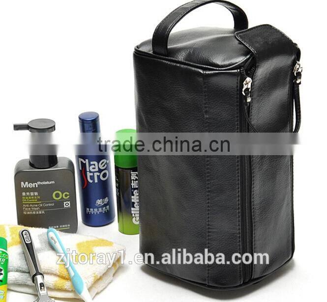 2015 Faux Men's PU Leather Cosmetic Makeup Bag For Men New Style Wash Hotel Toiletry Bag