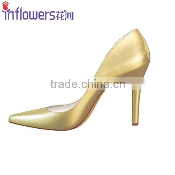 Golden color patent leather wholesale high heel shoes for eleglant ladies