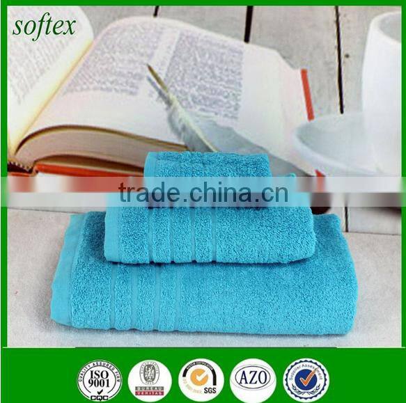 3pcs solid color dobby border 100% cotton bath towel set blue