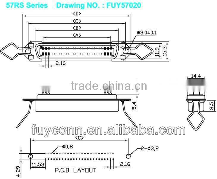 2.16mm pitch Champ Receptacle with Spring latches PCB Straight DDK DIP Female Type Ribbon Cable Connector
