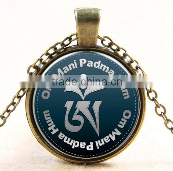 Om necklac,Tibetan Buddhism necklace DIY glass dome jewelry Photo glass dome jewelry