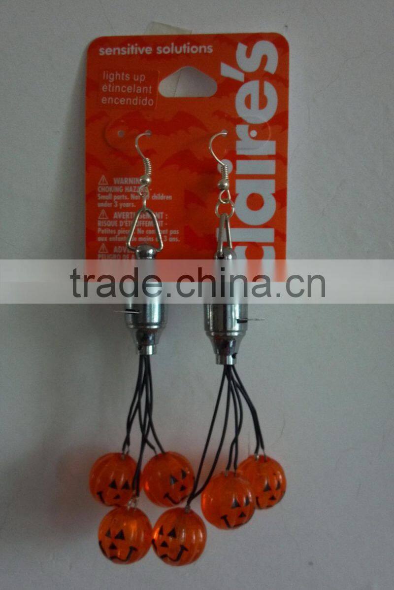 Led light up pumpkin earrings flashing pierced dangle