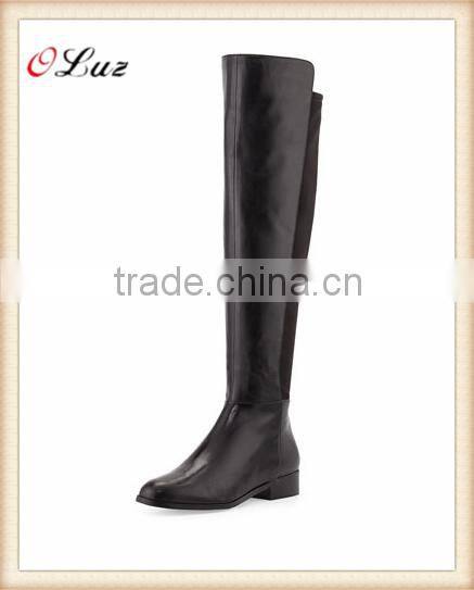 O6 Wholesale fashion winter ladies knee high long boots calf skin and fine elastic leather ladies boots