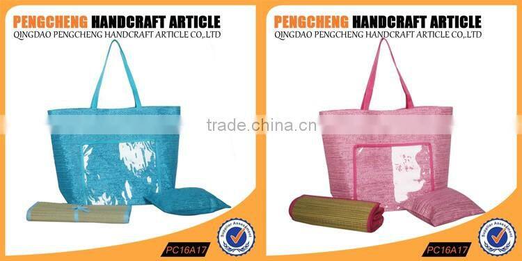 Color beautiful paper straw material wearing a silver line beach bag