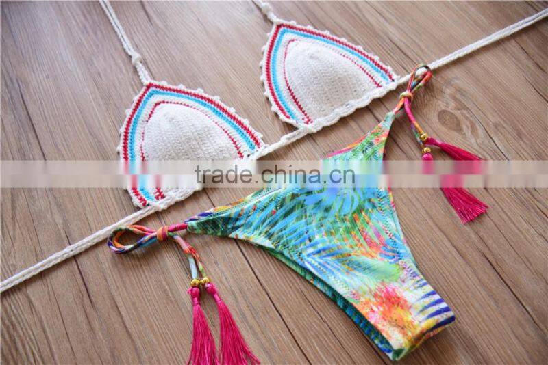Handmade Crochet Bikini . print bottom hot sexy Bikini , transparent bikini