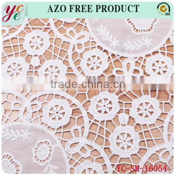 White circular flower woven mesh embroidery lace fabric with holes
