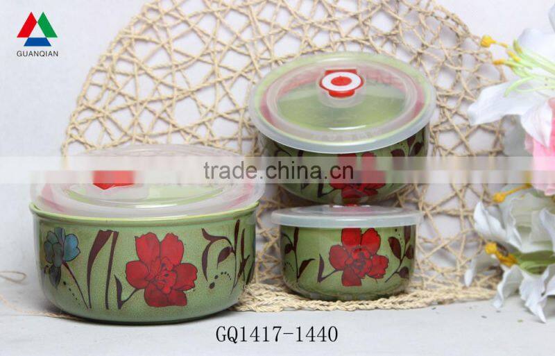 High quality ceramic bowl with silicon lid fresh bowl for cheap sale