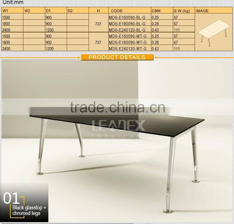 Modern moving cabinet return black tempered modern glass office desk