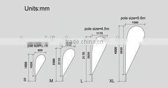 Outdoor beach flag pole , 3.5 m tear drop flying banner stand with cross base and water tank
