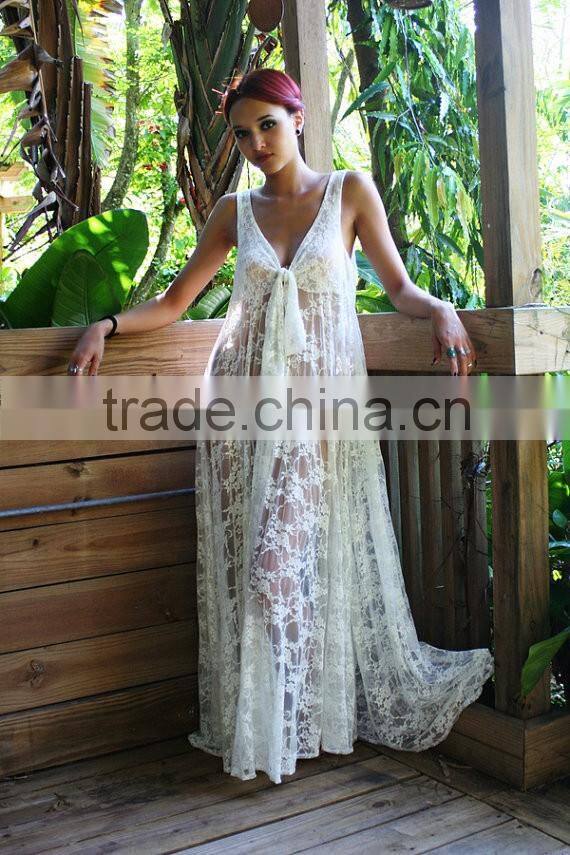2016 Hot Slae Lace Dress Sexy Summer Beach Cover Up White Sleeveless Hollow Out Long Beach Dresses MX-AU102