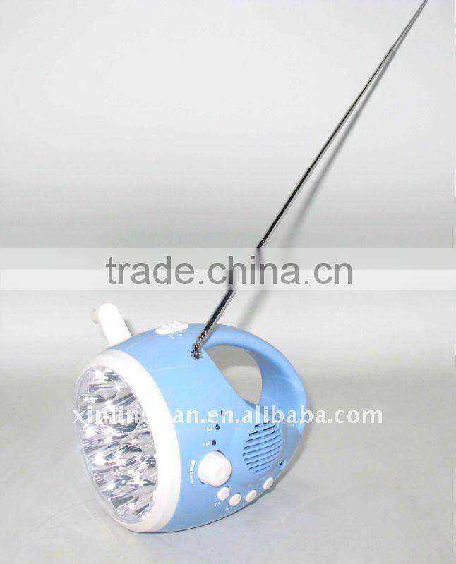 Crank Dynamo Flashlights Radio with Super Bright 15 LEDs, FM Radio