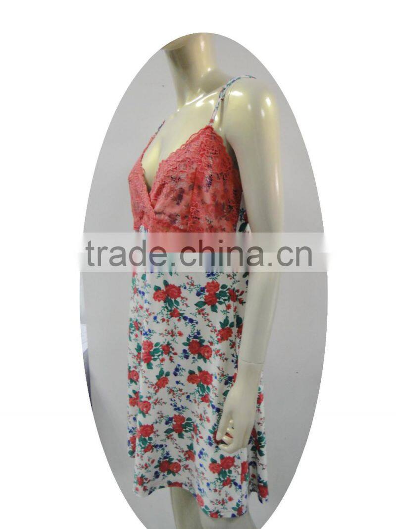 graceful nightgown with lace decorated floral printed