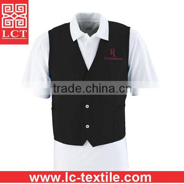 wholesale dust free 65% polyester/35% cotton twill fabric durable work vest with custom embroidery(LCTU0003)