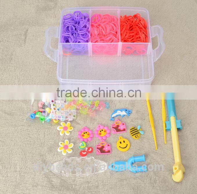 rubber bands in three layers plastic box with components loom bands for kids diy jewerly