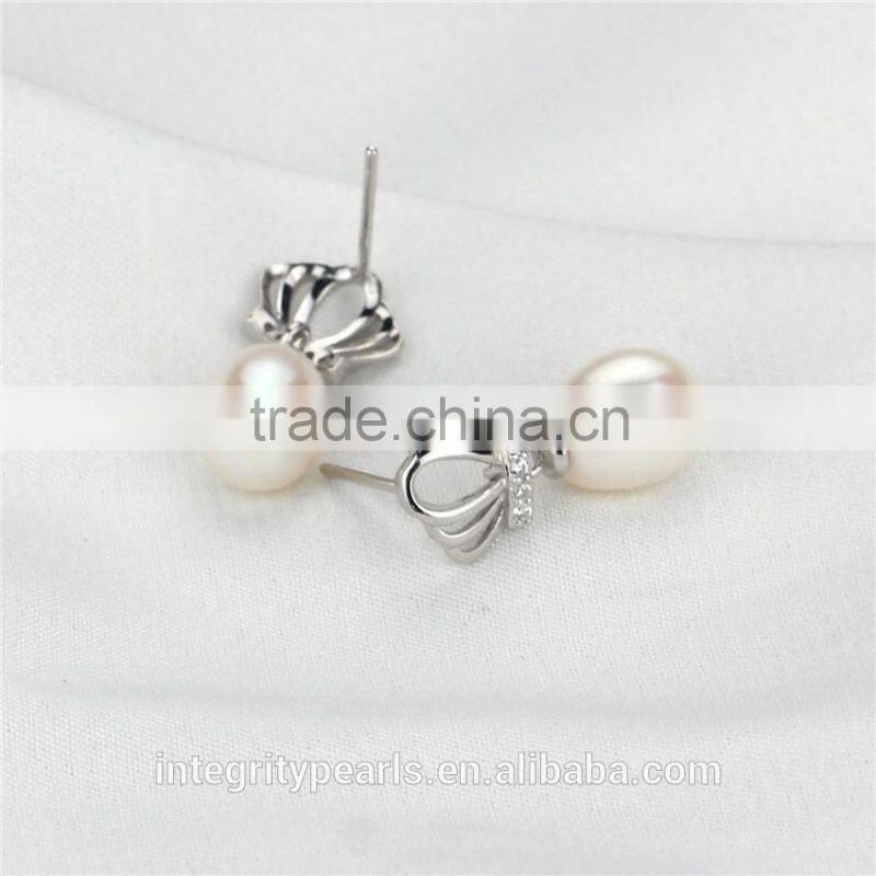 Drop pearl earring AAA 8-9mm wholesale freshwater white pearl earrings
