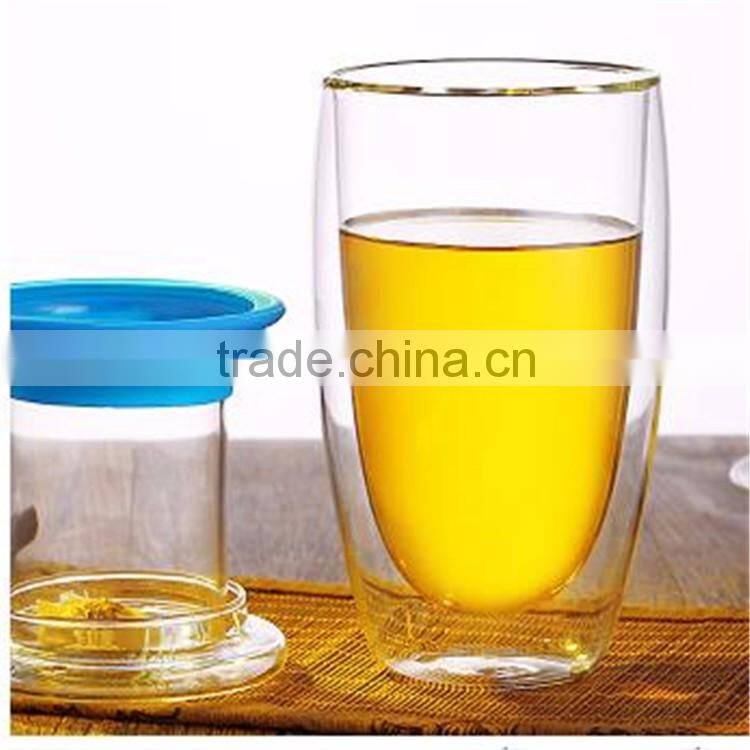 Drinkware Type Heat Resistant Double wall Borosilicate Glass Cup With Filter And Glass Lid Stockage.