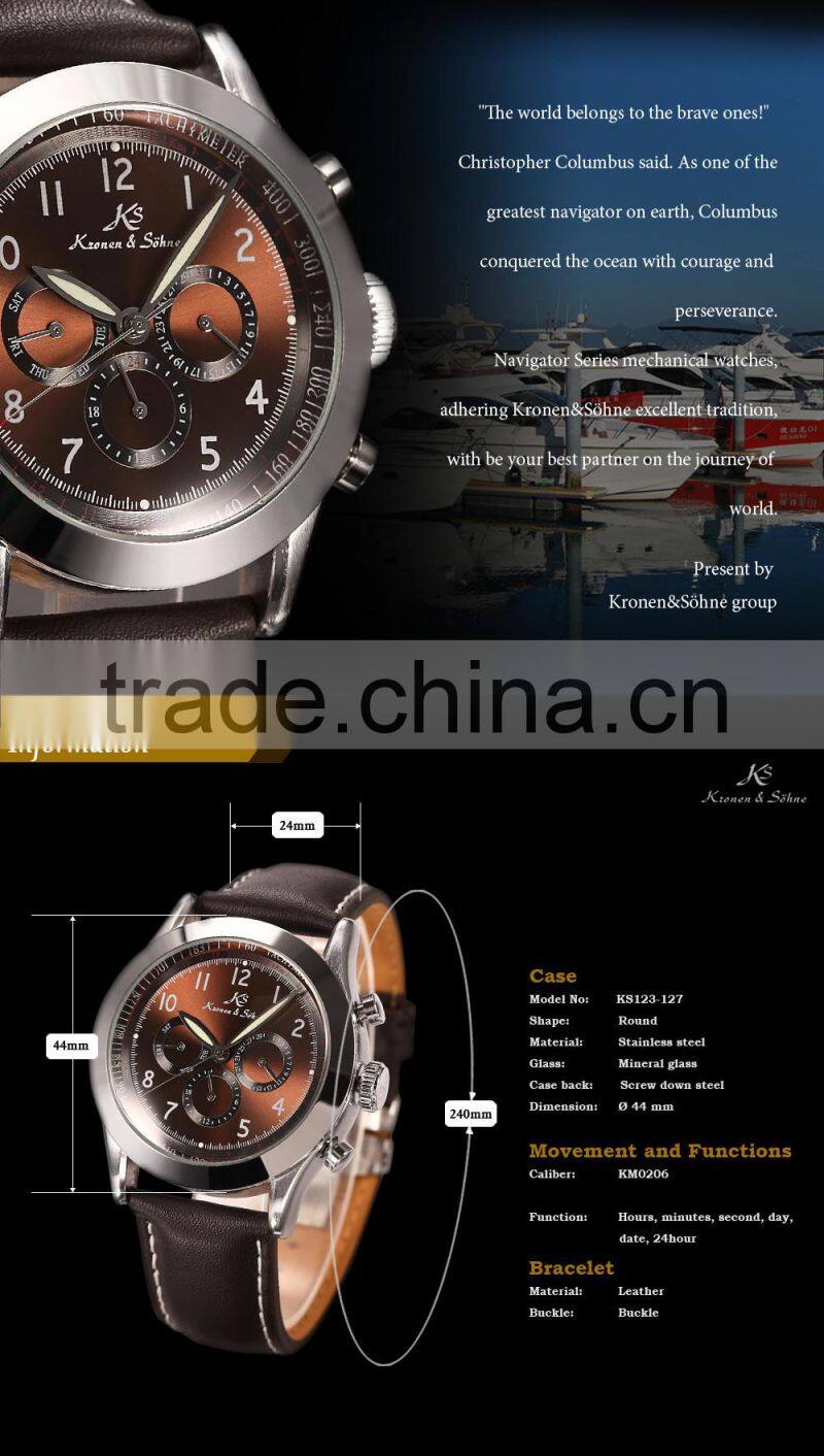 KS Navigator Men Leather Automatic Mechanical Analog Watch