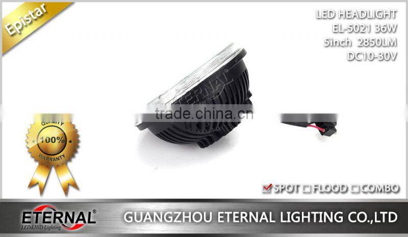 5in 36W round car automotive truck trailer vehicle led headlight with H4 plug high power spot driving beam