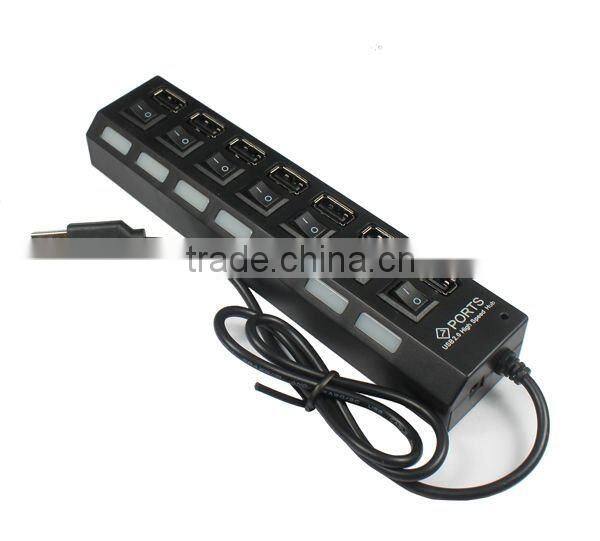 7 Port ON/OFF Switch USB 2.0 HUB High Speed For PC Laptop Computer Notebook