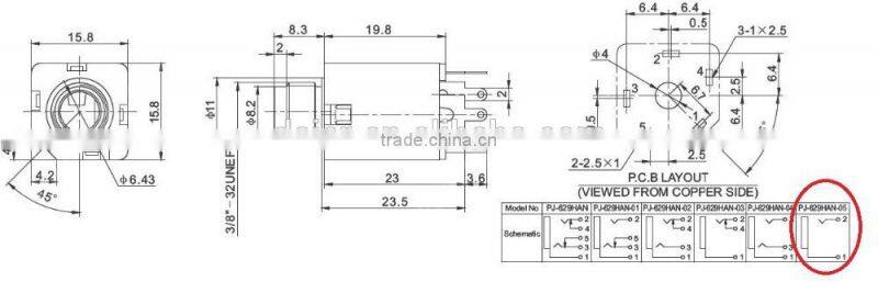 PJ-629HAN Switchcraft 1/4 in. Mono/Stereo Enclosed Jack