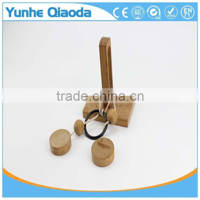 string puzzle on wood base Classical Wooden Puzzle Set Solution Rope Central Brain Teaser for Adults Game