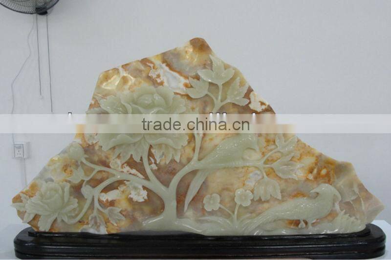 hand carved natural jade flower etching,jade reliefs,jade decoration arts