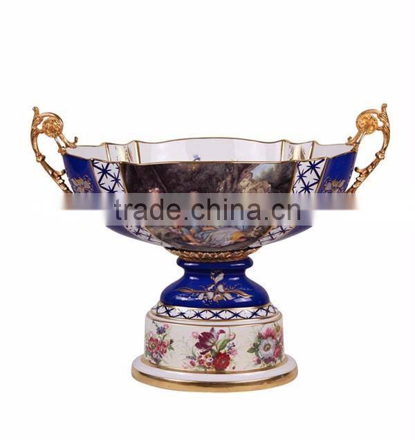 European Design Ceramic Planter of Children Playing Under The Base, Floral Painting Porcelain Compote and Brass Figurine Status