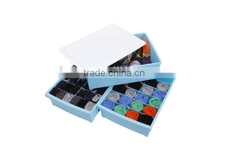 2014 New Colorful Plastic Waterproof Storage Box Set Socks and Underwear Box Design With Two Lid