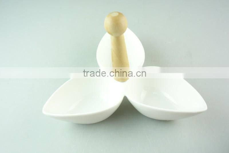 White ceramic porcelain desert plates / snack divided serving dishes