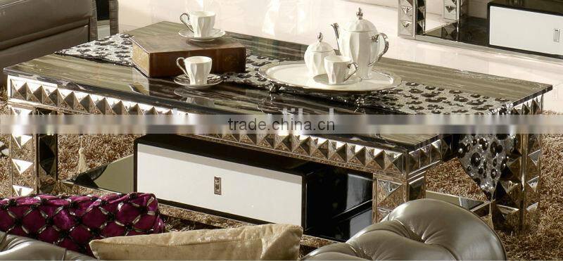 2015 hot selling Italian design stainless steel glass top coffee table B6688